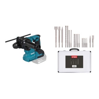 Set Makita Akku-Bohrhammer SDS+ 18V + Stier SDS-Plus Bohrer & Meißelsatz, 17-teilig