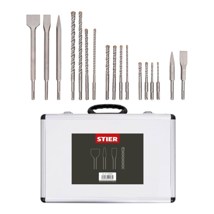 Set Makita Akku-Bohrhammer SDS+ 18V + Stier SDS-Plus Bohrer & Meißelsatz, 17-teilig