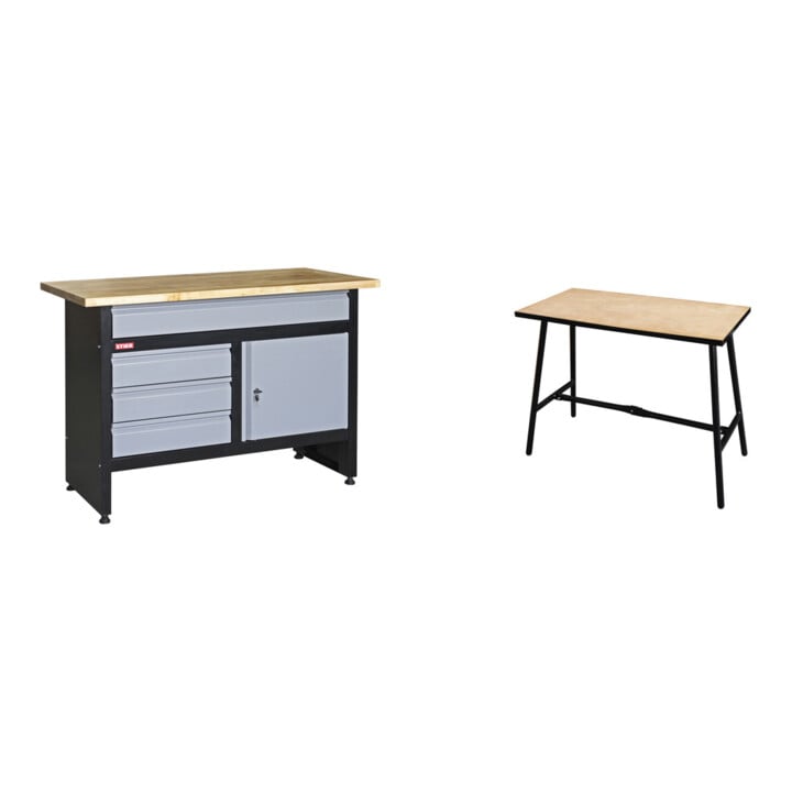 Set STIER Werkbank Basic+ BxTxH 1200x600x840 mm + Klappwerkbank Basic+