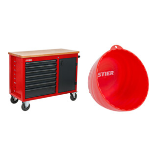 Set STIER Fahrbare Werkbank mit 7 Schubladen und 1 Tür + Magnet-Schale Ø 150 mm