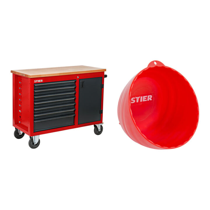STIER Fahrbare Werkbank mit 7 Schubladen und 1 Tür + STIER Magnet-Schale Ø 150 mm Werkstattausrüstung