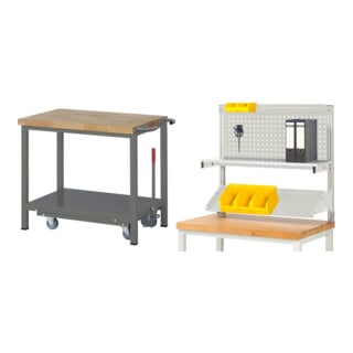 Set STIER Werkbank Premium mit abs. Fahrgestell BxTxH 1000x700x880mm +...