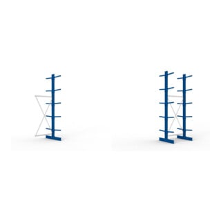 Set Kragamrgegal AF doppels. 3000x1000x800mm blau + Fachboden MS 200 verz. 1000x400 mm + KR 330 Boden 1000x400 verzinkt + Sockelboden 1000x400 mm verzinkt + Kragarmregal GF doppels. 3000x1000x800mm blau
