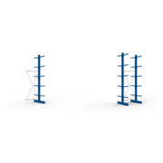 Set Kragamrgegal AF doppels. 3000x1000x800mm blau + Fachboden MS 200 verz. 1000x400 mm + KR 330 Boden 1000x400 verzinkt + Sockelboden 1000x400 mm verzinkt + Kragarmregal GF doppels. 3000x1000x800mm blau