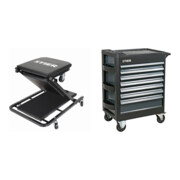 Set STIER Werkstatt-Rollliege und -Sitz 2in1 Multi+ + Werkstattwagen Premium leer