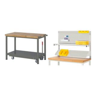 Set STIER Werkbank Premium mit abs. Fahrgestell BxTxH 1250x700x880mm +...