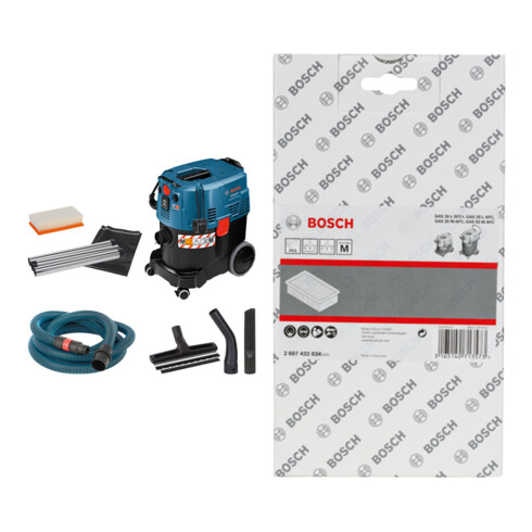 Set Bosch Nass-/Trockensauger GAS 35 M AFC 06019C3100 + Polyester-Flachfaltenfilter 2607432034
