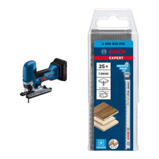 Set Bosch Akku-Stichsäge GST 18V-125 S, L-BOXX 136 + EXPERT ‘Wood 2-side clean’ T 308 BO Stichsägeblatt