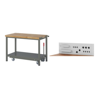 Set STIER Werkbank Premium mit abs. Fahrgestell BxTxH 1250x700x880mm +...