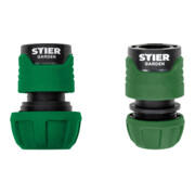 Set STIER Schlauchverbinder Wasserstop 16-19mm (5/8-3/4 Zoll) + Schlauchverbinder Wasserstop 13mm (1/2 Zoll)