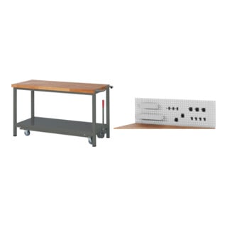 Set STIER Werkbank Premium mit abs. Fahrgestell BxTxH 1500x700x880 mm +...