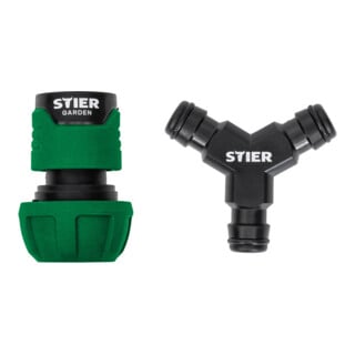 Set STIER Schlauchverbinder Wasserstop 16-19mm (5/8-3/4 Zoll) + Y-Kupplung Schlauchverbinder Schlauchverlängerung