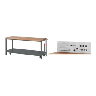 Set STIER Werkbank Premium mit abs. Fahrgestell BxTxH 2000x700x880 mm +...