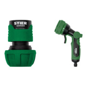 Set STIER Schlauchverbinder Wasserstop 16-19mm (5/8-3/4 Zoll) + Ergoplus Brause Multi-Jet