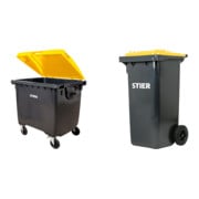 Set STIER 4-Rad-Müllgroßbehälter 1100 l grau/gelb + STIER 2-Rad-Müllgroßbehälter 120 l grau/gelb