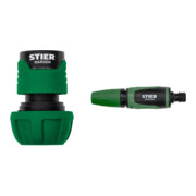 Set STIER Schlauchverbinder Wasserstop 16-19mm (5/8-3/4 Zoll) + Spritzdüse Wasserspritze