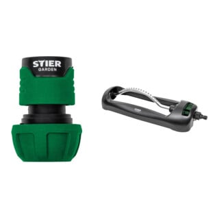 Set STIER Schlauchverbinder Wasserstop 16-19mm (5/8-3/4 Zoll) + Viereckregner 280m²