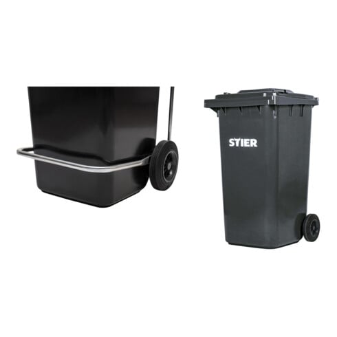 Set STIER Fußpedaldeckelöffner für Müllgroßbehälter 240 l + STIER 2-Rad-Müllgroßbehälter 240 l grau