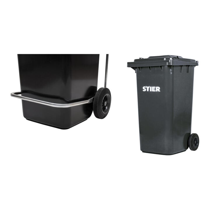 STIER Fußpedaldeckelöffner für Müllgroßbehälter 240 l + STIER 2-Rad-Müllgroßbehälter 240 l grau BxTxH 576x720x1067 mm