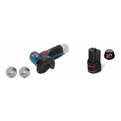 Set Bosch Akku-Winkelschleifer GWS 12V-76 + Akkupack GBA 12 Volt, 3,0 Ah