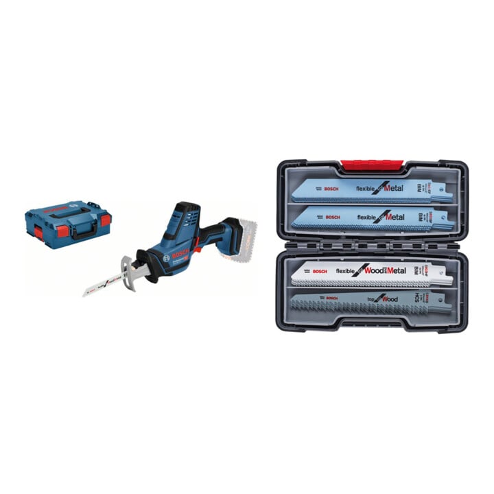 Bosch Akku-Säbelsäge GSA 18 V-LI C, Solo Version 06016A5001 + Bosch 20tlg. Säbelsägeblatt-Set Wood and Metal 2607010902
