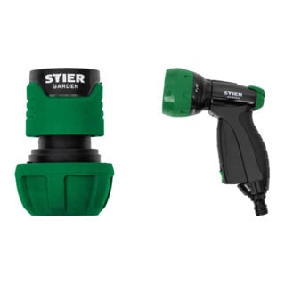 Set STIER Schlauchverbinder Wasserstop 16-19mm (5/8-3/4 Zoll) + Metallbrause Multi-Jet