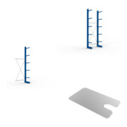 Set Kragarmregal AF eins. 3000x1000x400mm blau + Kragarmregal GF eins. 3000x1000x400mm blau + KR Ständer IPE 120 einseitig 3000x400 mm in RAL 5010 enzianblau MULTISTRONG L + KR 330 Boden 1000x400 verzinkt + Sockelboden 1000x400 mm verzinkt + Unterlegblech