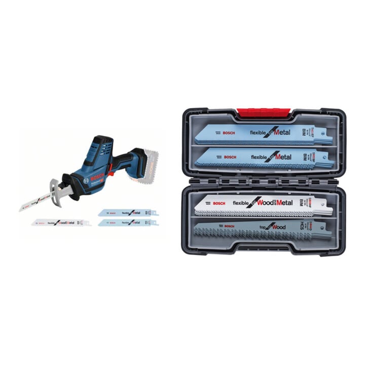 Bosch Akku-Säbelsäge GSA 18 V-LI C, Solo Version, im Karton + Bosch 20tlg. Säbelsägeblatt-Set Wood and Metal 2607010902