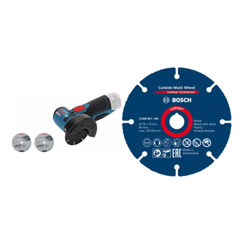 Set Bosch Meuleuse d’angle sans fil GWS 12V-76 + Bosch EXPERT Disque multi-usages en carbure