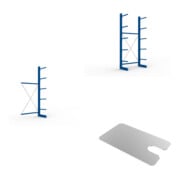 Set Kragarmregal AF eins. 3000x1330x500mm + Kragarmregal GF eins. 3000x1330x500mm + KR Ständer IPE 120 einseitig 3000x500 mm in RAL 5010 enzianblau MULTISTRONG L + KR 330 Boden 1300x500 verzinkt + KR Sockelboden 1300x500 verzinkt + Unterlegblech 1,5 mm