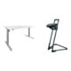Set STIER Elektrisch Höhenverstellbarer Schreibtisch 501-33 160x80cm, Weiß mel. + Stehhilfe mit Stahlgestell Sitzhöhe 600-850 mm PU-Sitz