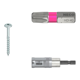 Set Heco Tellerkopf TOPIX-plus 8,0 x 120 + Bits HECO-Drive HD-40 + MagicFlip Magnetbithalter