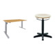 Set STIER Elektrisch Höhenverstellbarer Schreibtisch 501-33 160x80cm, Buche mel. + Arbeitshocker mit Gleitern Sitzhöhe 440-630mm Buche natur