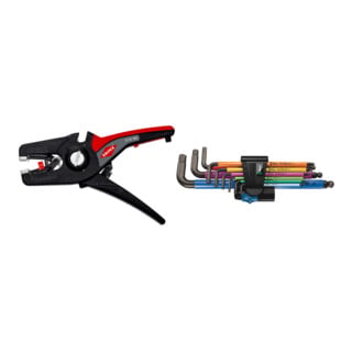 Set KNIPEX 12 52 195 PreciStrip16® Automatische Abisolierzange 190 mm + Wera Winkelschlüsselsatz 950 SPKL/9 SM HF Multicolour, metrisch, BlackLaser, mit Haltefunktion, 9-teilig