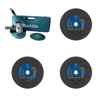 Set MAKITA Winkelschleifer GA9020RFK3 + Pferd Trennscheibe EHT 230-1,9 PSF STEEL + Pferd TOOLS Trennscheibe EHT 230x1,9x22,23 mm gerade Universallinie PSF STEELOX für Stahl/Edelstahl + Pferd TOOLS Trennscheibe EHT 230x3,0x22,23 mm gerade Universallinie PS