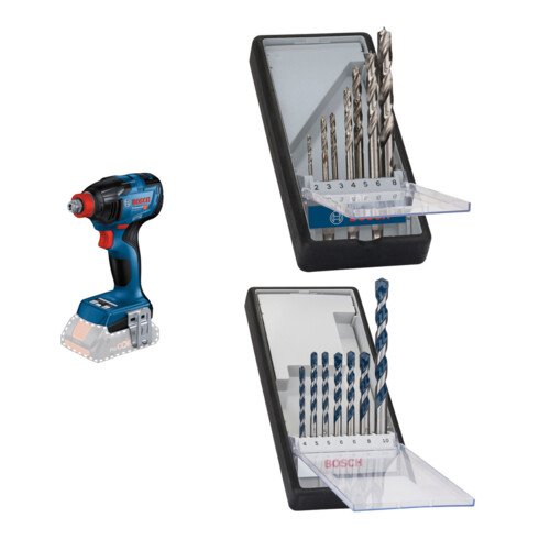 Set Bosch Akku-Drehschlagschrauber GDX 18V-210 C + 7tlg. Robust Line Holzspiralbohrer-Set + 7tlg. Robust Line Betonbohrer-Set CYL-5