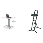 Set STIER Elektrisch höhenverstellbarer Steh-Tisch 80x60cm, Weiß mel. + Stehhilfe klappbar Sitzhöhe 600-850 mm PU-Sitz