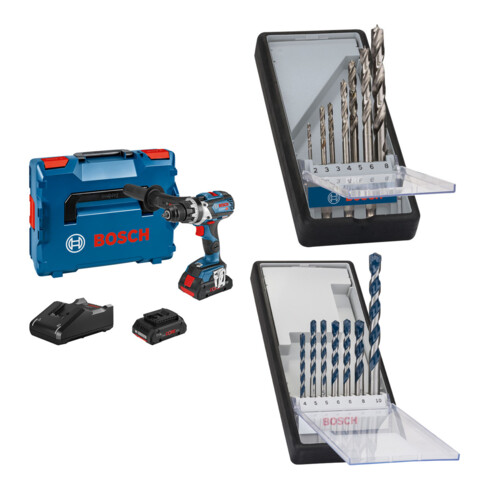 Set Bosch Akku-Bohrschrauber GSR 18V-110 C + 7tlg. Robust Line Holzspiralbohrer-Set + 7tlg. Robust Line Betonbohrer-Set
