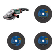 Set Metabo WE 26 230 MVT Quick * Winkelschleifer + Pferd Trennscheibe EHT 230-1,9 PSF + Pferd TOOLS Trennscheibe EHT 230x1,9x22,23 mm gerade Universallinie PSF STEELOX + Pferd TOOLS Trennscheibe EHT 230x3,0x22,23 mm gerade Universallinie PSF STEEL
