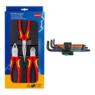 Set VDE-Zangenset Sicherheit 3-tlg. + Wera Winkelschraubendrehersatz 950 SPKL/ SM N SB 9-tlg.Ku.-Halter SW 1,5-10mm