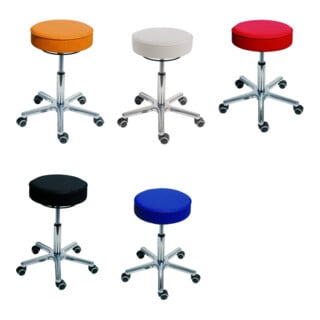 Set STIER Drehhocker mit Rollen Sitzhöhe 540-720mm Kunstleder gepolstert Gelb + STIER Drehhocker mit Rollen Sitzhöhe 540-720mm Kunstleder gepolstert Rot + STIER Drehhocker mit Rollen Sitzhöhe 540-720mm Kunstleder gepolstert Dunkelblau + STIER Drehhocker m