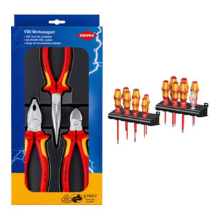 Set VDE-Zangenset Sicherheit 3-tlg. + Wera Schraubendrehersatz Big Pk.100 VDE 16-tlg.Schlitz/PH/PZD/TX/Plus-/+-(SL/PZD)
