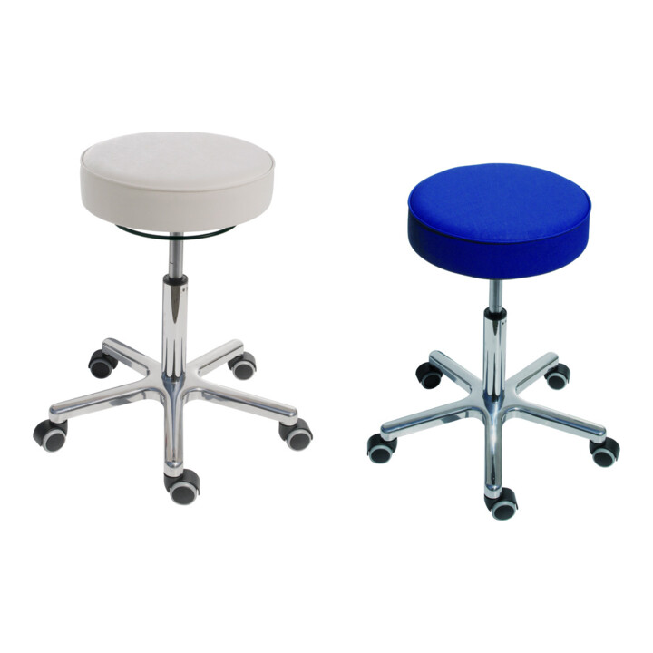 Set STIER Tabouret pivotant à roulettes hauteur d’assise 540-720 mm simili cuir rembourré blanc + STIER Tabouret pivotant à roulettes hauteur d’assise 540-720 mm simili cuir rembourré bleu foncé