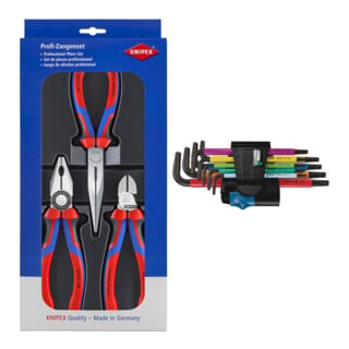 Set Zangenset Montage 3tlg. + Wera 967 SL/9 TORX® HF Multicolour Winkelschlüsselsatz mit Haltefunktion, 9-teilig
