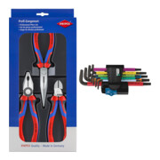 Set Zangenset Montage 3tlg. + Wera 967 SL/9 TORX® HF Multicolour Winkelschlüsselsatz mit Haltefunktion, 9-teilig