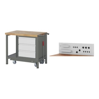 Set STIER Werkbank Premium mit abs. Fahrgestell und 3 Schubladen BxTxH...