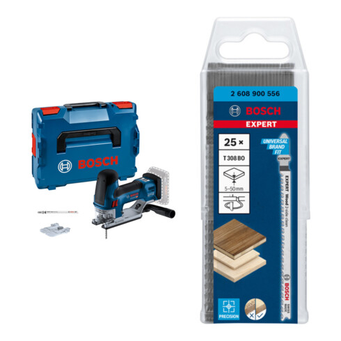 Set Bosch Akku-Stichsäge GST 18V-155 SC mit L-BOXX + EXPERT ‘Wood 2-side clean’ T 308 BO Stichsägeblatt