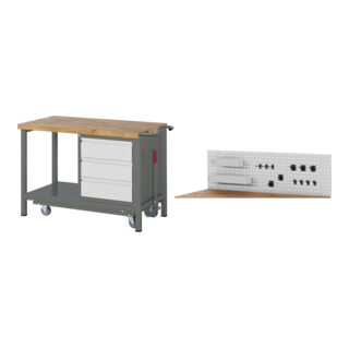 Set STIER Werkbank Premium mit abs. Fahrgestell und 3 Schubladen BxTxH...