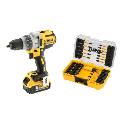 Set DeWalt Bohrschrauber (BL) 18 V / 5 Ah - DCD991P2-QW + Bit-Set 31-tlg. schlagfest