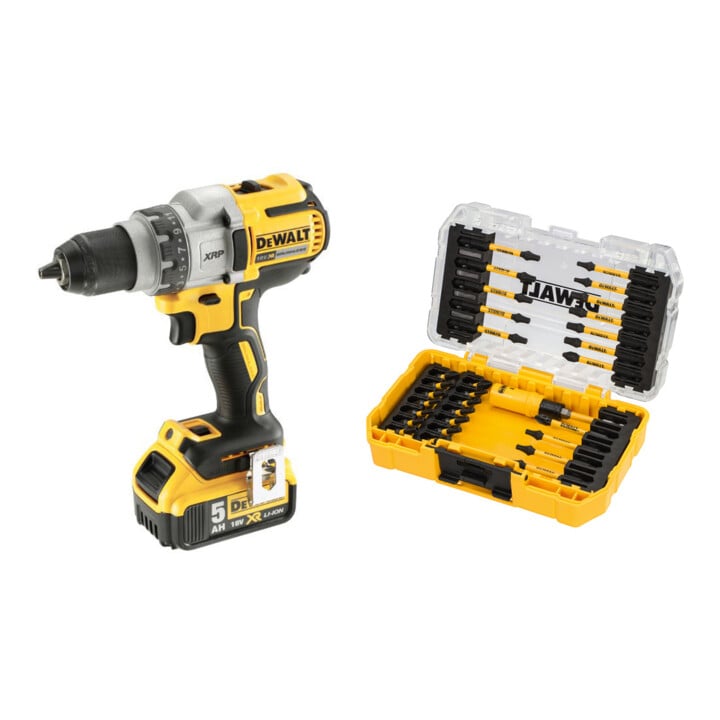 Set DeWalt Bohrschrauber (BL) 18 V / 5 Ah - DCD991P2-QW + Bit-Set 31-tlg. schlagfest